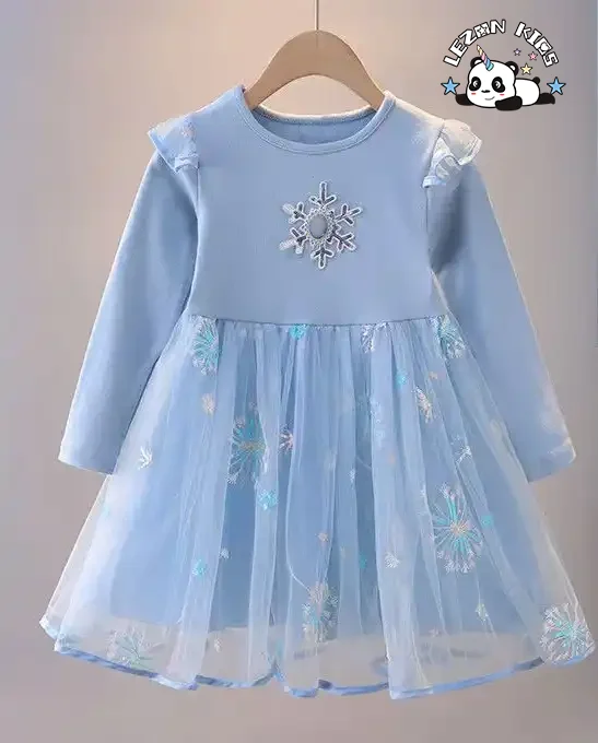 LEZONKIDS - Customization Acceptable long sleeve party dress kid's tulle lace flower Girls Tutu Dress